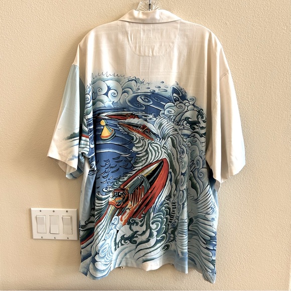 Tommy Bahama Silk Racing Regatta Button Front Shirt in XL White Blue Red - Picture 3 of 9